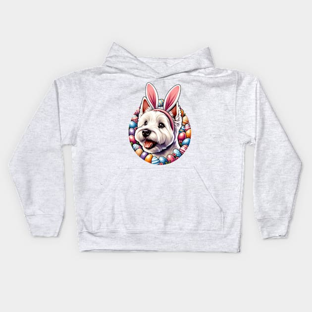 West Highland White Terrier Celebrates Easter with Bunny Ears Kids Hoodie by ArtRUs